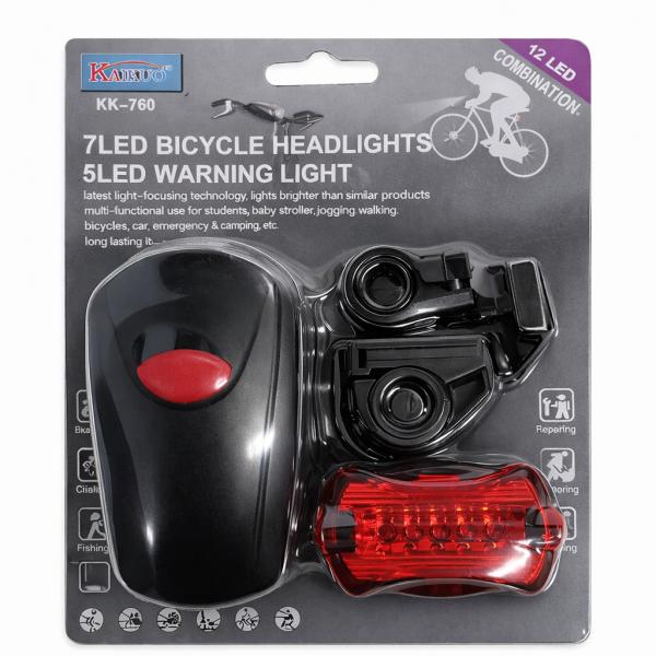Фото Фонари, прожекторы, светильники Велофара передняя + Задний стоп KK-760 | Комплект велосипедного света (7+5 LED / 5 режимов)