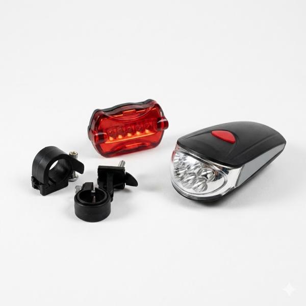 Фото Фонари, прожекторы, светильники Велофара передняя + Задний стоп KK-760 | Комплект велосипедного света (7+5 LED / 5 режимов)