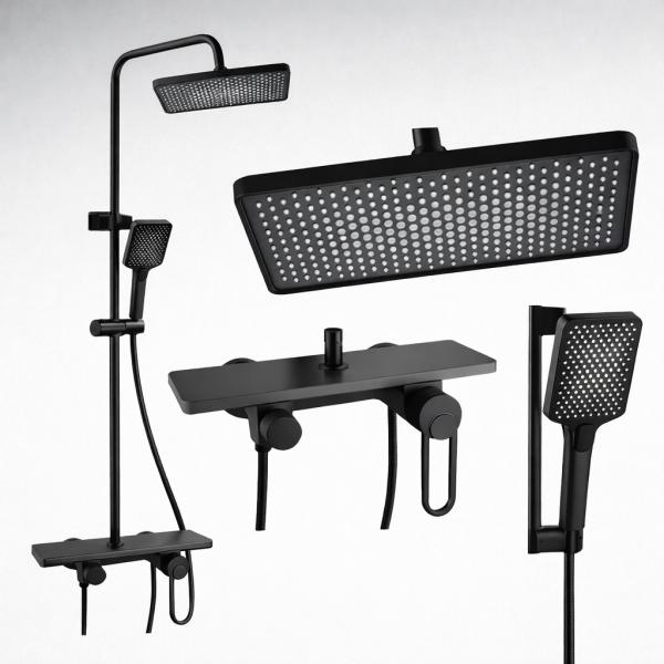 Фото Товары для дома и сада Смеситель для ванной комнаты с душевым гарнитуром Shower Set YLN16001H, черный матовый