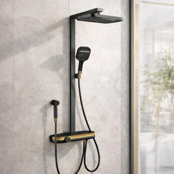 Фото Товары для дома и сада Душевая стойка с тропическим душем Shower Set YLN16090L и смесителем для ванной комнаты AND, золотой