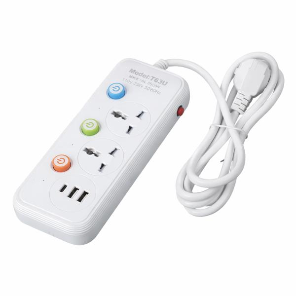 Фото Электроника Удлинитель WL-2 на 1.8м: сетевой фильтр с 2 розетками, портами Type-C и 2хUSB, 2500Вт / Переноска с юсб