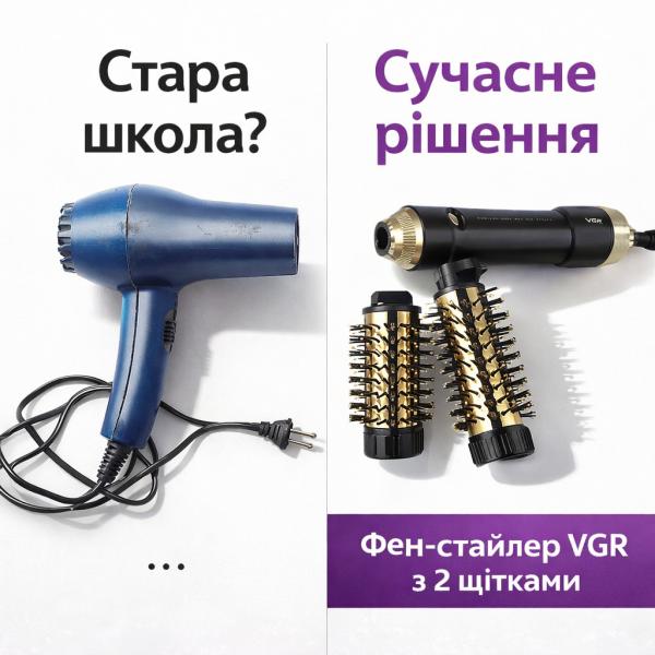Фото Красота и здоровье Профессиональная фен-щетка стайлер VGR V-480 Black Edition (1200 Вт) — мультистайлер для объема и укладки волос с функцией ионизац