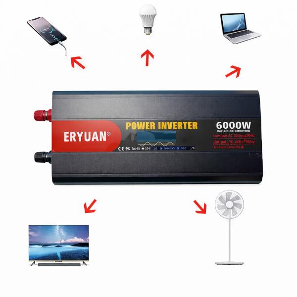 Фото Электроника Преобразователь напряжения ERYUAN 12–220 В MX-6000 Вт, чистая синусоида, LCD-дисплей, инвертор от аккумулятора