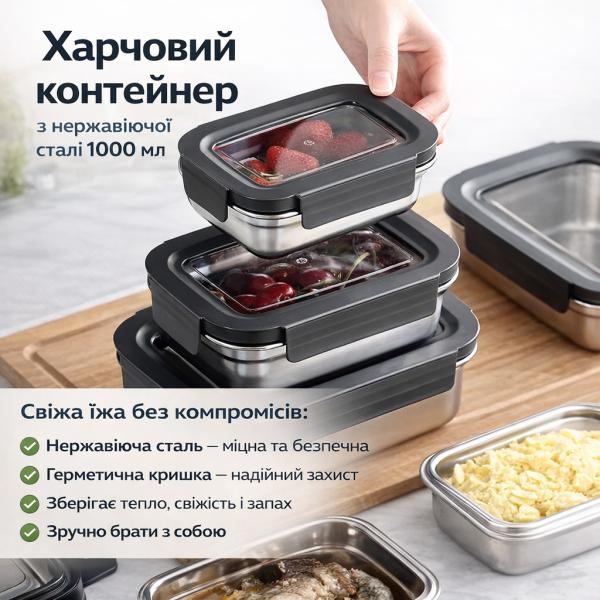 Фото Все для кухни Контейнер пищевой из нержавеющей стали 1000 мл 20687-13 серый