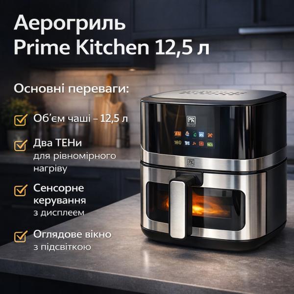 Фото Все для кухни Аэрогриль Prime Kitchen AF90122DTW, 12,5 л, 2 ТЭНа, сенсорное управление