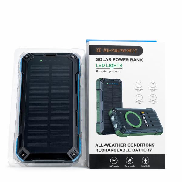 Фото PowerBank, внешние аккумуляторы Мощный туристический Power Bank 50000 mAh с солнечной батареей, беспроводной зарядкой и 4 встроенными кабелями (Fast Charge 22.5W)