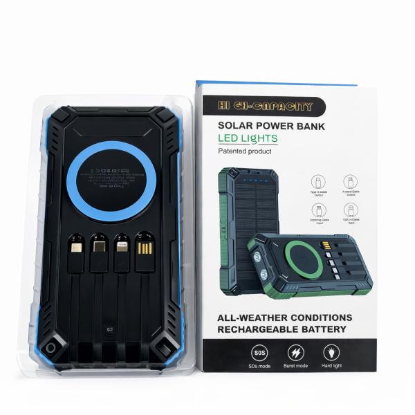 Фото PowerBank, внешние аккумуляторы Мощный туристический Power Bank 50000 mAh с солнечной батареей, беспроводной зарядкой и 4 встроенными кабелями (Fast Charge 22.5W)