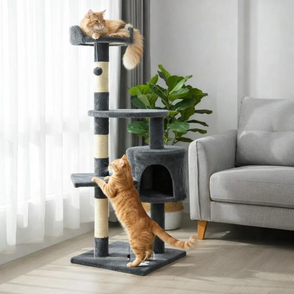 Фото Товары для животных Игровой комплекс для кошек с домиком, 116х40х40 см / Когтеточка / Кошачий игровой центр / Комплекс-дряпалка