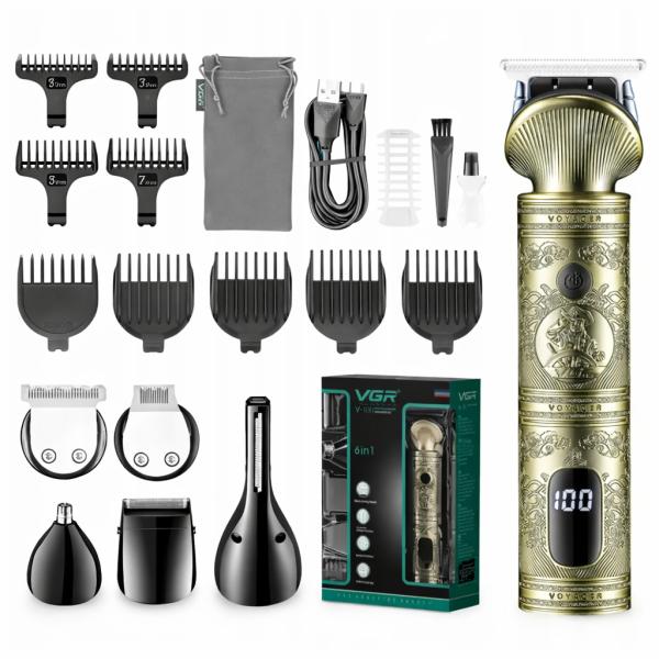 Фото Красота и здоровье Аккумуляторная машинка для стрижки 6в1 с USB, VGR V-106 / Набор для стрижки волос и бороды / Мужской триммер