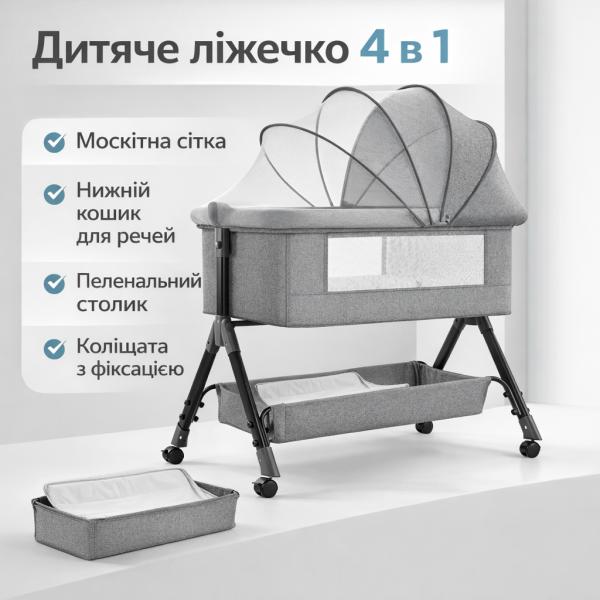 Фото Детский мир, детские товары Детская кроватка 4 в 1 с большим корзиной для хранения D929 (92×80×68 см) Трансформер для новорождённых и малышей