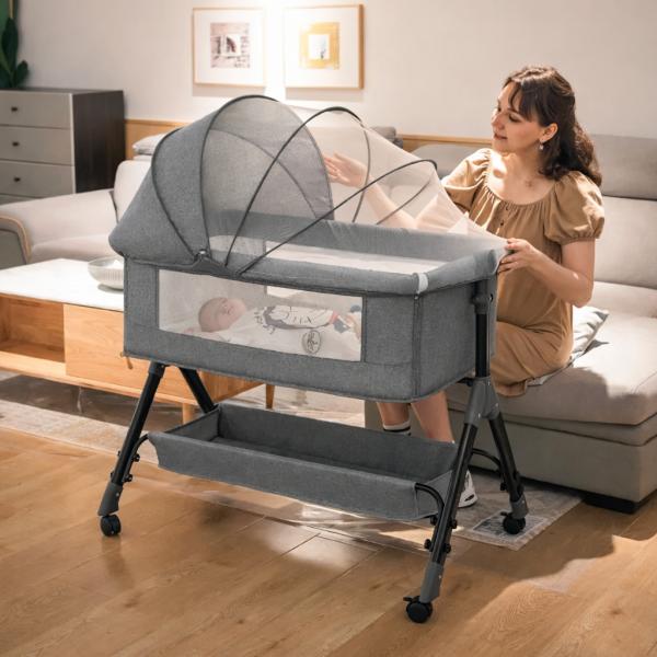 Фото Детский мир, детские товары Детская кроватка 4 в 1 с большим корзиной для хранения D929 (92×80×68 см) Трансформер для новорождённых и малышей