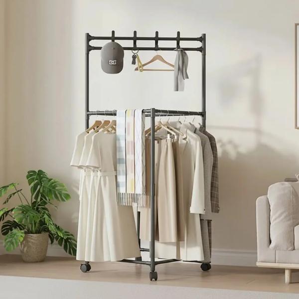 Фото Товары для дома и сада Напольная вешалка для одежды YSM3601-A на колесах, металлическая, черная