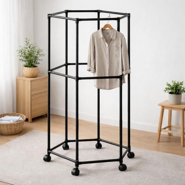 Фото Товары для дома и сада Напольная шестиугольная вешалка для одежды двухуровневая с поворотом на 360°, 175х70 см, Черный  YSM3601-2