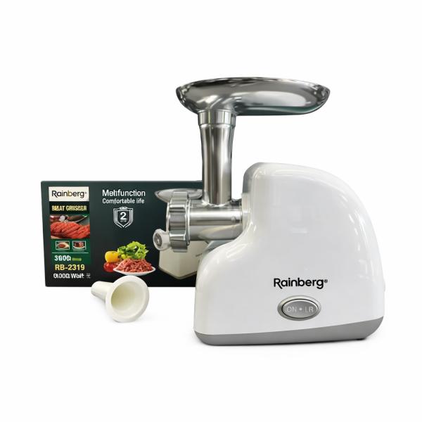 Фото Все для кухни Домашняя электрическая мясорубка Rainberg RB-2319 3000 Вт с реверсом белая
