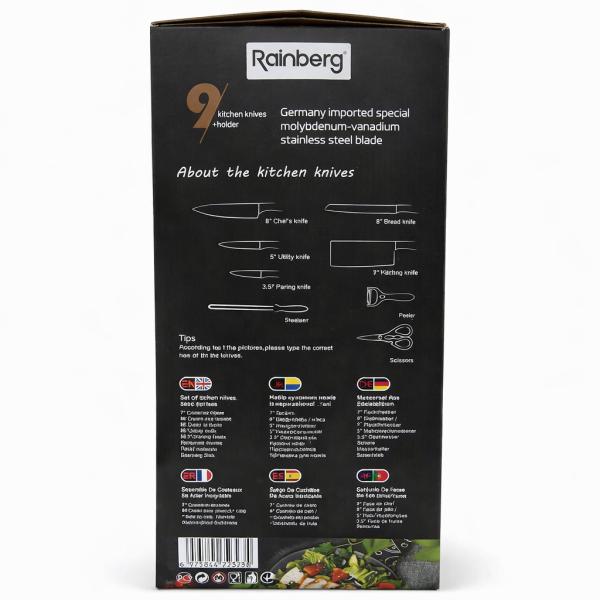 Фото Все для кухни Набор кухонных ножей Rainberg RB-2323 Белый из нержавеющей стали с подставкой, 9 предметов