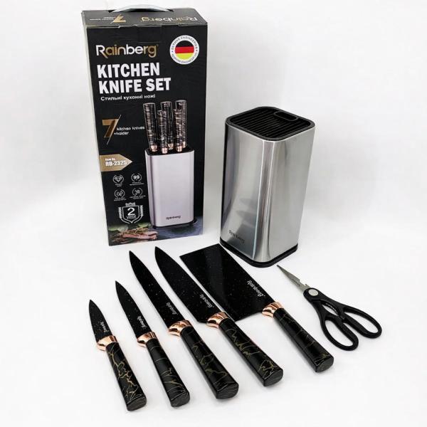Фото Все для кухни Набор кухонных ножей Rainberg RB-2325 Черный из нержавеющей стали с металлической подставкой и ножницами
