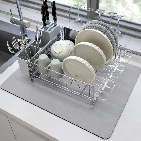 Фото Все для кухни Коврик для сушки посуды антискользящий 30×30 см, влаговпитывающий и абсорбирующий, настольный кухонный коврик из полипропилена, се