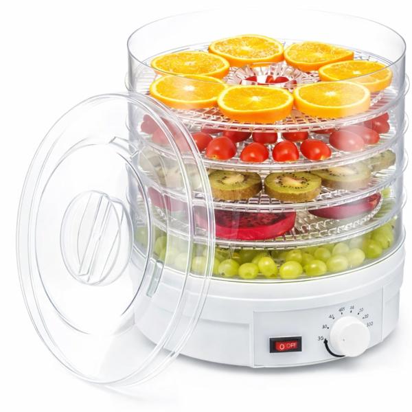 Фото Все для кухни Электрическая сушилка для овощей и фруктов Supretto SX-770, дегидратор 5 поддонов, 350 Вт, регулировка температуры 35–70 °C, белая