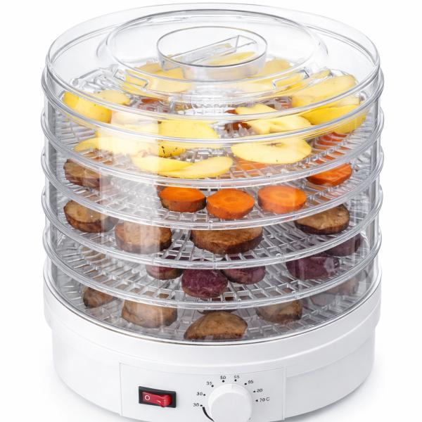 Фото Все для кухни Электрическая сушилка для овощей и фруктов Supretto SX-770, дегидратор 5 поддонов, 350 Вт, регулировка температуры 35–70 °C, белая