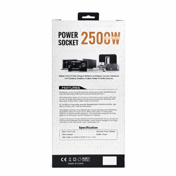 Фото Электроника Сетевой удлинитель Power Socket D10 на 10 розеток с выключателем, 4 USB и Type-C (PD), кабель 5 м, 2500 Вт, LED-индикатор