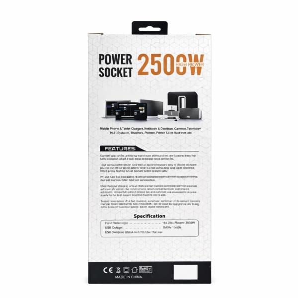 Фото Электроника Сетевой удлинитель Power Socket D6 на 6 розеток с выключателем и LED-индикатором, 4 USB и Type-C (PD), кабель 3 м, 2500 Вт