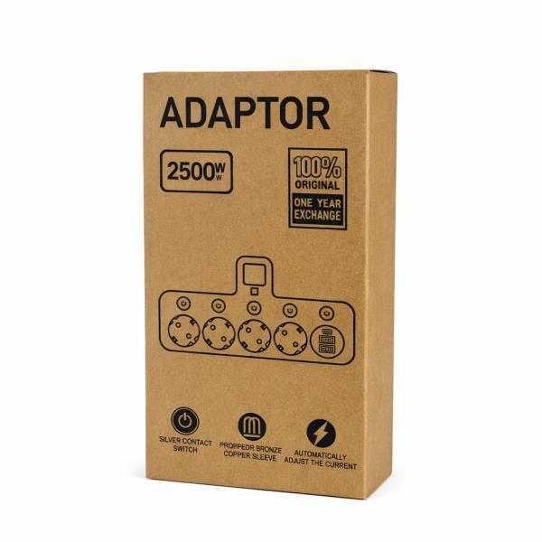 Фото Электроника Сетевой разветвитель-адаптер 7-в-1 в розетку 8625UL (2500 Вт): 4 розетки с индивидуальными выключателями, 2 USB и 1 Type-C PD