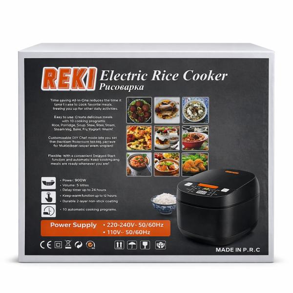 Фото Все для кухни Электрическая рисоварка REKI AI-001A, 5 л, 900 Вт, сенсорное управление, 10 программ, с антипригарной чашей