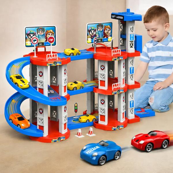 Фото Детский мир, детские товары Игровой трек-паркинг Children’s Rail Car MH2004 «Щенячий патруль», 75 деталей, 3 машинки в комплекте, многоуровневая парковка