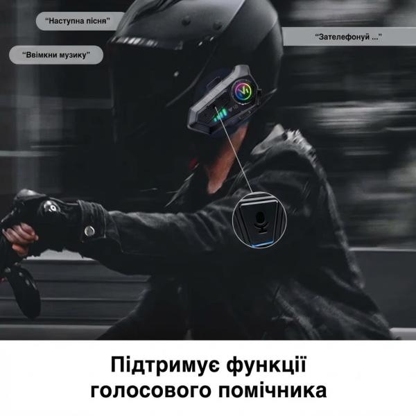 Фото Автотовары, электроинструмент, ручной инструмент Беспроводная мотогарнитура Y10 на шлем с мягким микрофоном и Bluetooth 5.3 + аксессуары, черная