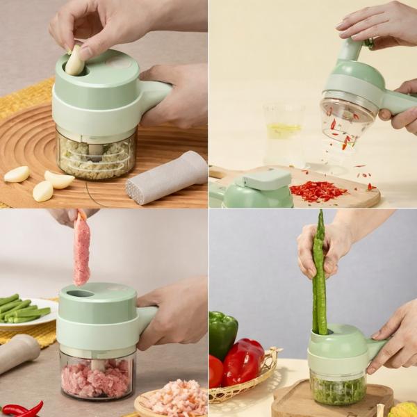 Фото  УЦЕНКА! Ручной электрический измельчитель для овощей 4 в 1 Food Chopper Catling (Плохая упаковка 3425)