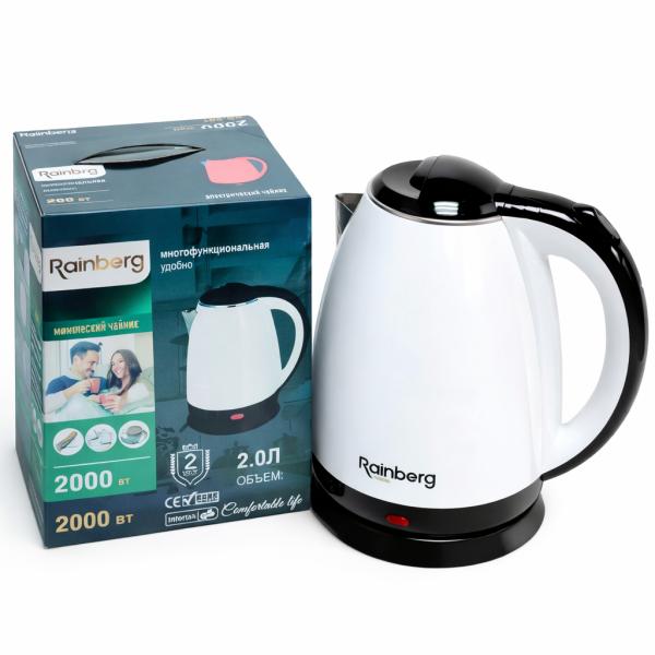 Фото  УЦЕНКА! Электрический чайник Rainberg RB-901 2л.Белый (Плохая упаковка 3418)