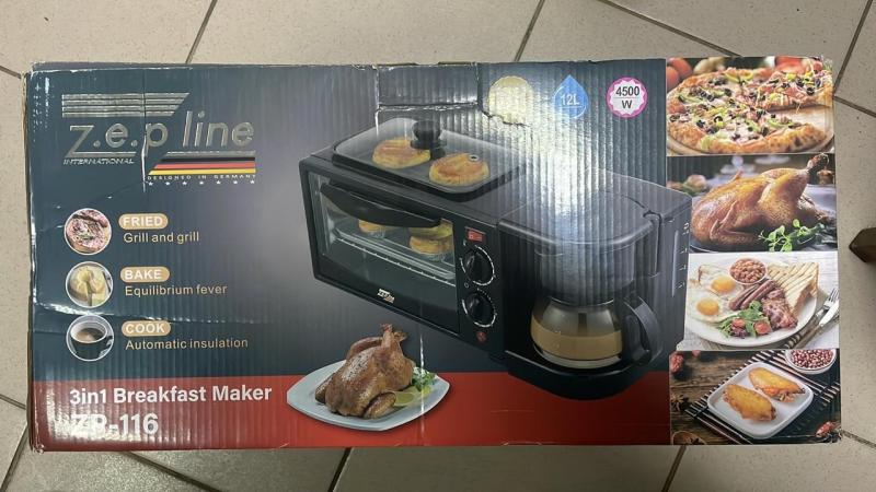 Фото  УЦЕНКА! Электрическая печь + кофеварка + гриль 3в1 Zepline ZP-116 на 12 л 1250Вт (Плохая упаковка 3400)