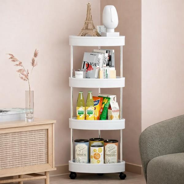 Фото  УЦЕНКА! Угловая полка для ванной на колесах, 4 уровня (85х28х22см), RD-1819, Белая (Повреждение одной полочки 3406)