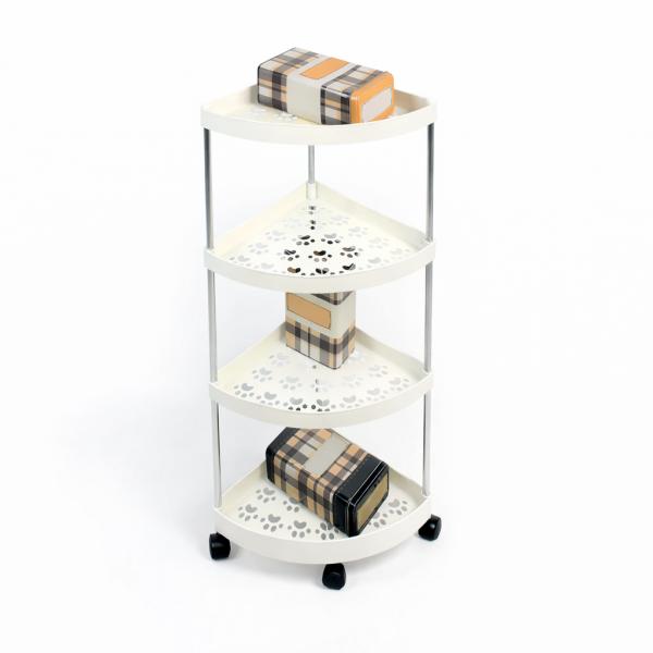 Фото  УЦЕНКА! Угловая полка для ванной на колесах, 4 уровня (85х28х22см), RD-1819, Белая (Повреждение одной полочки 3406)