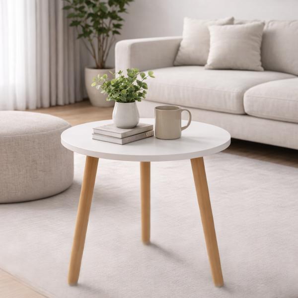 Фото Товары для дома и сада Интерьерный круглый столик Grant DASH-1201, 40×40×55 см, белая столешница, ножки светлое дерево