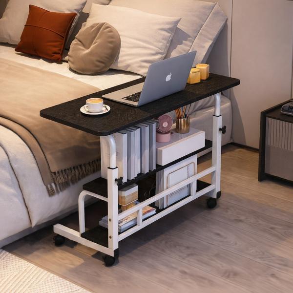 Фото Товары для дома и сада Стол прикроватный / компьютерный на колесиках DASH-1846, с регулировкой высоты и складной столешницей, 60x40 см, Черный