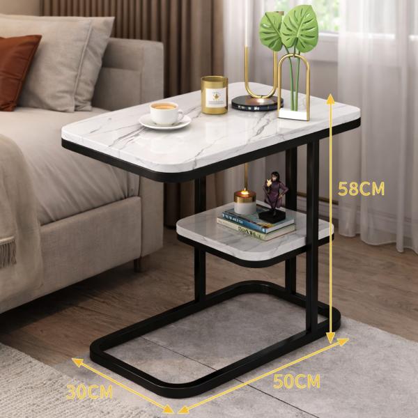 Фото Товары для дома и сада Интерьерный раздраженный столик DASH-5496 с мраморной столешницей, 50×30×58 см, с нижней полкой, черный металлический каркас