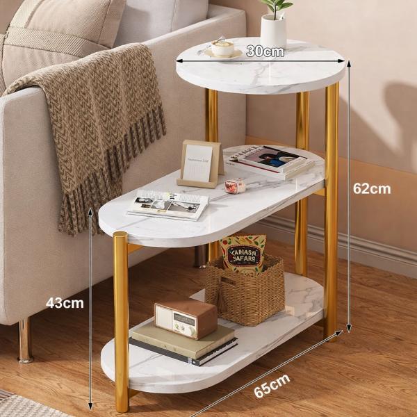 Фото Товары для дома и сада Журнальный мраморный столик с тремя ярусами DASH-5497 65×30×62 см белый мрамор / золотые ножки