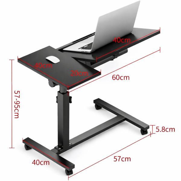 Фото Товары для дома и сада Прикроватный сверхзадачный столик на колесах T01 (64200) с двойной столешницей 60×40 см, регулировка высоты 60–95 см, наклон до 90