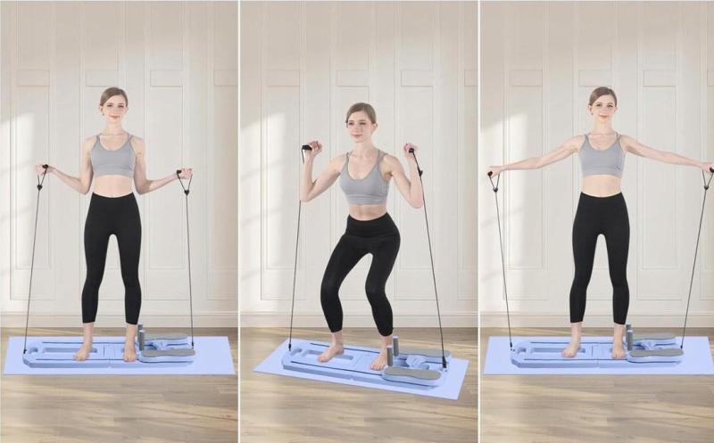 Фото Спорт, здоровье, туризм Напольный тренажёр для пилатеса MM3000 с резинками, складная платформа для пресса и ног, размер 100×37 см, синий