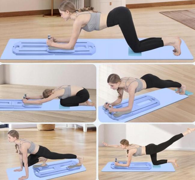 Фото Спорт, здоровье, туризм Напольный тренажёр для пилатеса MM3000 с резинками, складная платформа для пресса и ног, размер 100×37 см, синий