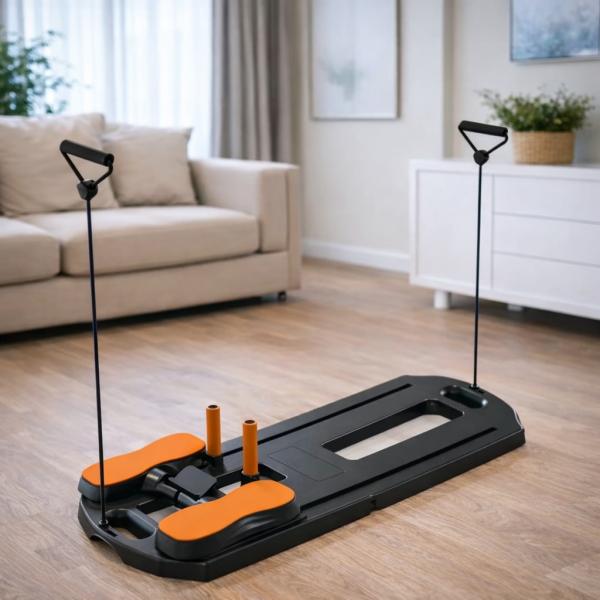 Фото Спорт, здоровье, туризм Напольный тренажер для пилатеса MM3000 с резинками, сложная платформа для упражнений на пресс и ноги, черный с оранжевыми элемента