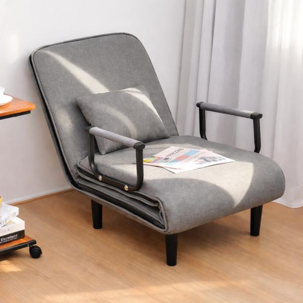 Фото Товары для дома и сада Раскладное кресло-кровать 2в1, серое (80х65/190х65 см), с подушкой KR-65 / Раскладная кровать односпальная