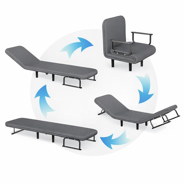 Фото Товары для дома и сада Раскладное кресло-кровать 2в1, серое (80х65/190х65 см), с подушкой KR-65 / Раскладная кровать односпальная