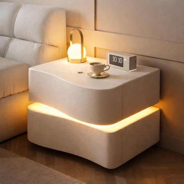 Фото Товары для дома и сада Прикрованная тумба из экокожи с LED-подсветкой и двумя выдвижными ящиками (света)