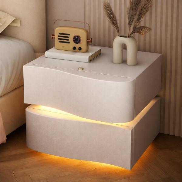 Фото Товары для дома и сада Прикрованная тумба из экокожи с LED-подсветкой и двумя выдвижными ящиками (света)