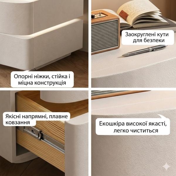 Фото Товары для дома и сада Прикрованная тумба из экокожи с LED-подсветкой и двумя выдвижными ящиками (света)