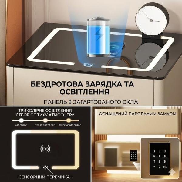 Фото Товары для дома и сада Смарт-тумба XF01 серая с кодовым замком, LED-подсветкой и USB-портами, мультимедийная станция