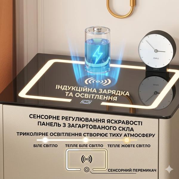 Фото Товары для дома и сада Смарт-тумба XF01 серая с кодовым замком, LED-подсветкой и USB-портами, мультимедийная станция