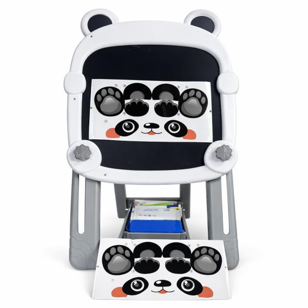 Фото Детский мир, детские товары Детский Белый двухсторонний мольберт Fan&Fan «Панда» с магнитно-маркерной и меловой доской, регулируемый по высоте